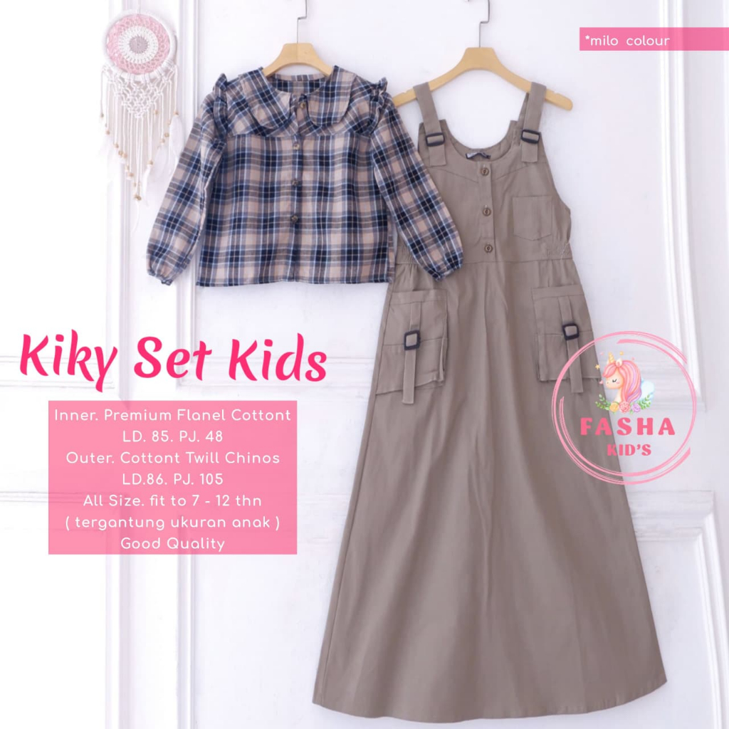 Shopakids Kiky Overall Setelan Anak Remaja Kemeja Flanel Baju Lebaran Fasha Kids