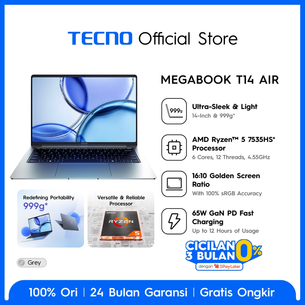TECNO MEGABOOK T14 Air AMD Ryzen™ 7535HS 16 + 512 GB