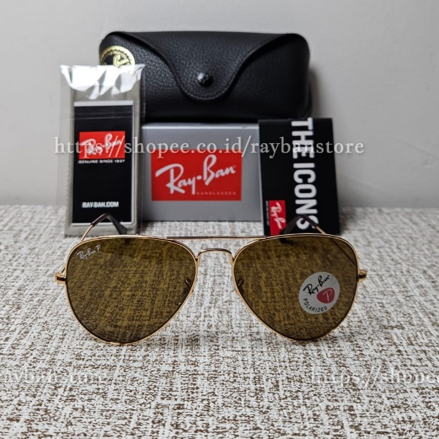 Kacamata Rayban Aviator RB3025 001/57 Gold Lens Brown Polarized Original