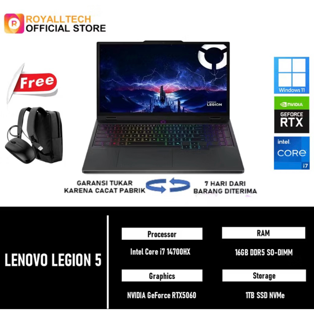 Lenovo Legion 5 Core i7-14700hx 16Gb 1Tb SSD RTX5060