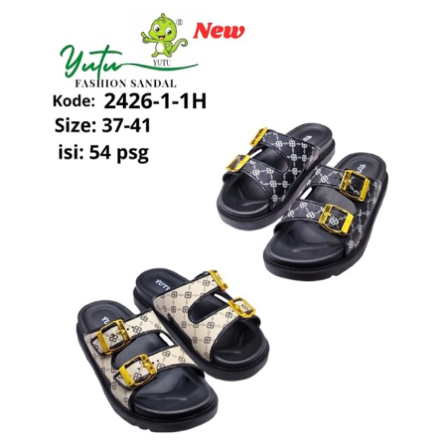 YUTU - YUTU 2427-1-1H SANDAL SELOP BAN 2 WANITA TERBARU / SANDAL SLIPON YUTU SIZE 37-41 TERMURAH / F