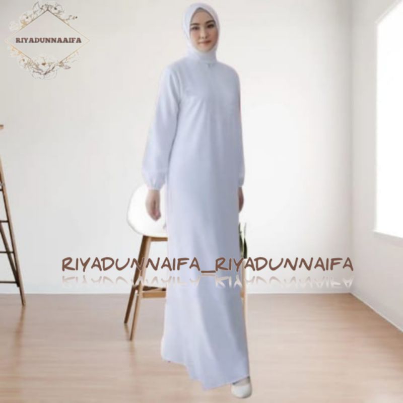 Gamis Putih Jumbo Perlengkapan Umroh Haji Wanita Bahan Katun Putih