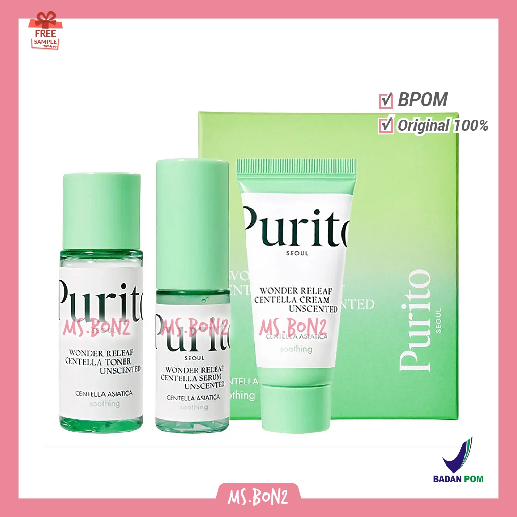 BPOM PURITO Wonder Releaf Centella Mini Kit Unscented Isi 3 - Toner 30ml Serum 15ml Cream 15ml - Tra