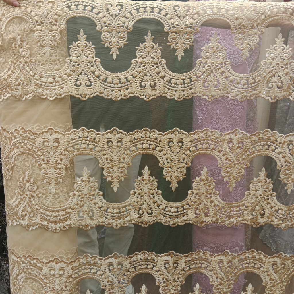 bahan kain tile renda kebaya Spangled bordir/ kain renda bordir Spangled premium