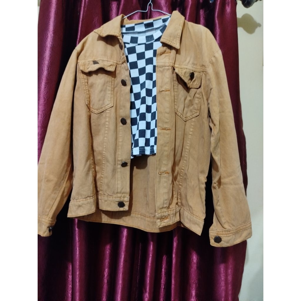 Jaket Levis Prempuan || Jaket Levis Kuning Mustard || Inner Croptop Catur