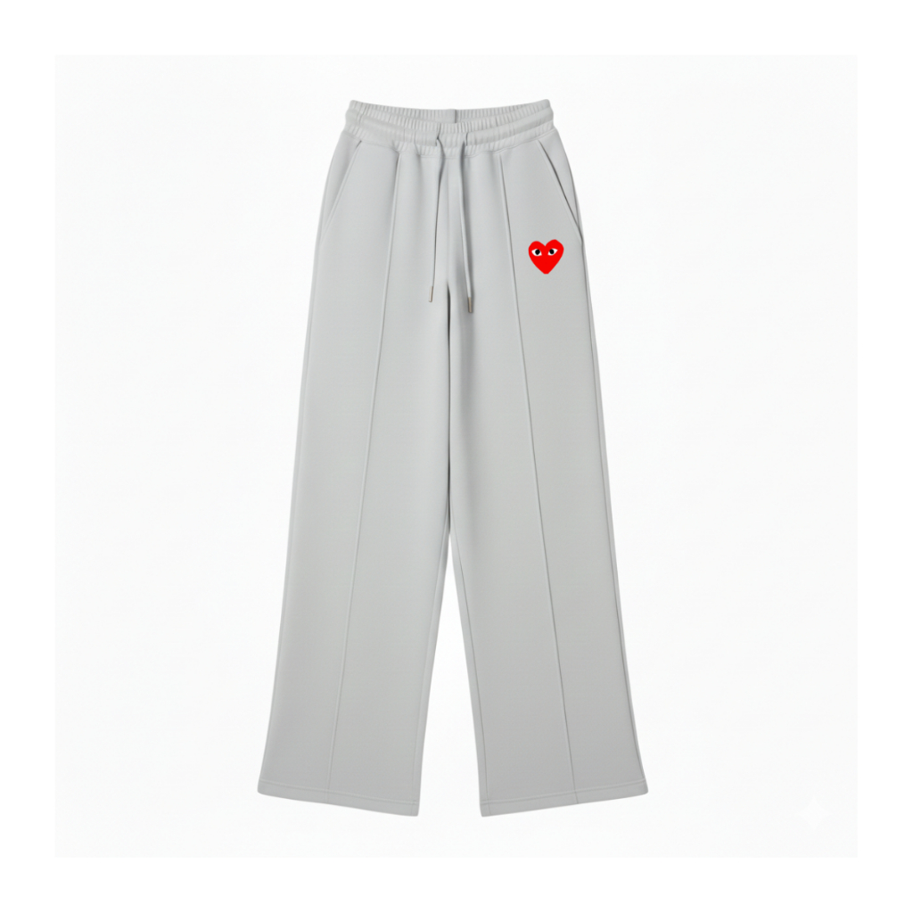 Long Pants Korean Style M L XL bahan Fleece Warna Abu Motif Stiker Love cdg Unisex Celana Santai