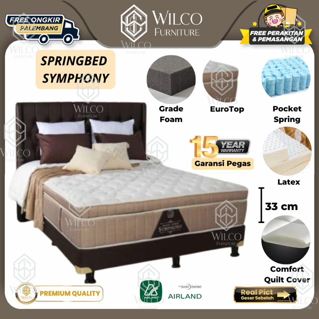Kasur Springbed Symphony Airland / Matras Latex 34 Cm / Kasur Nyaman  - 90x200, Matras Aja