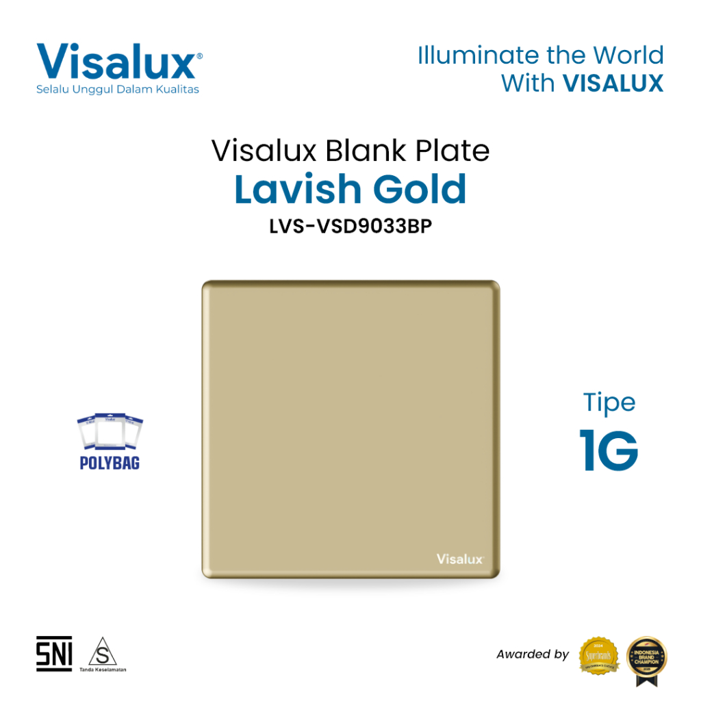 Visalux Blank Plate Lavish Series - 1G Gold / Plat Kosong Penutup Saklar/Stop Kontak Premium (LVS-VS
