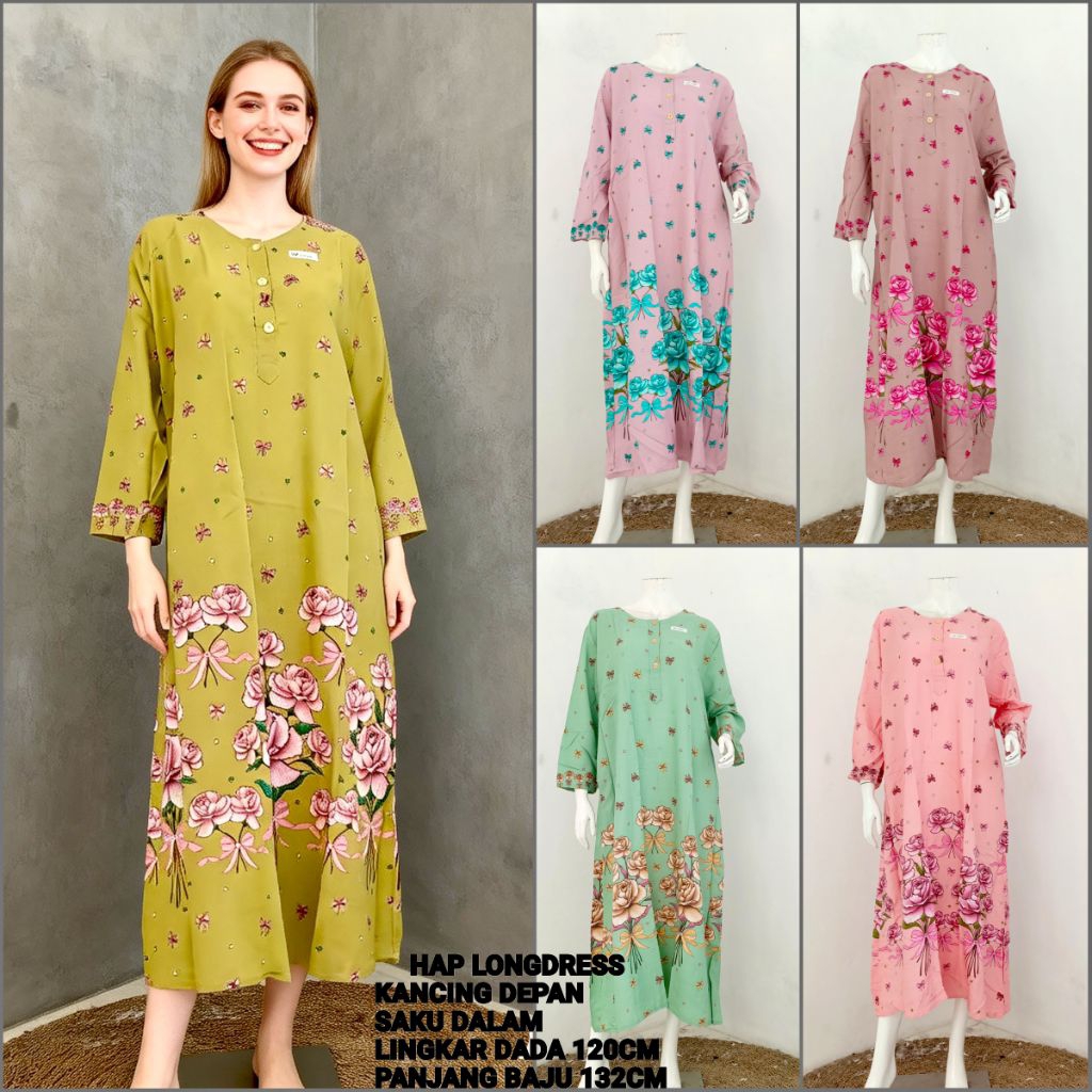 Daster Panjang Longdress HAP Kancing Depan Busui Friendly Ld HAP