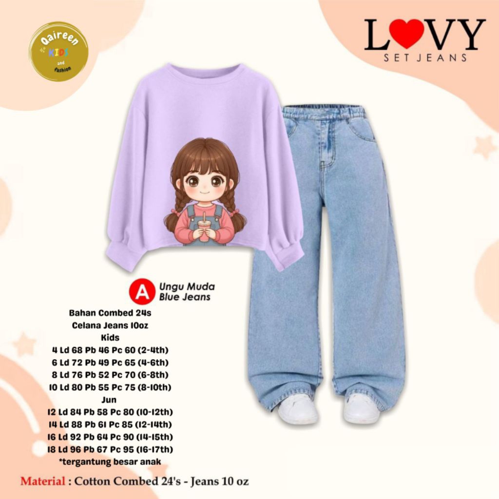 [ ata.id kids ] Lovy setelan celana kulot jeans muslim anak perempuan by Qaireen
