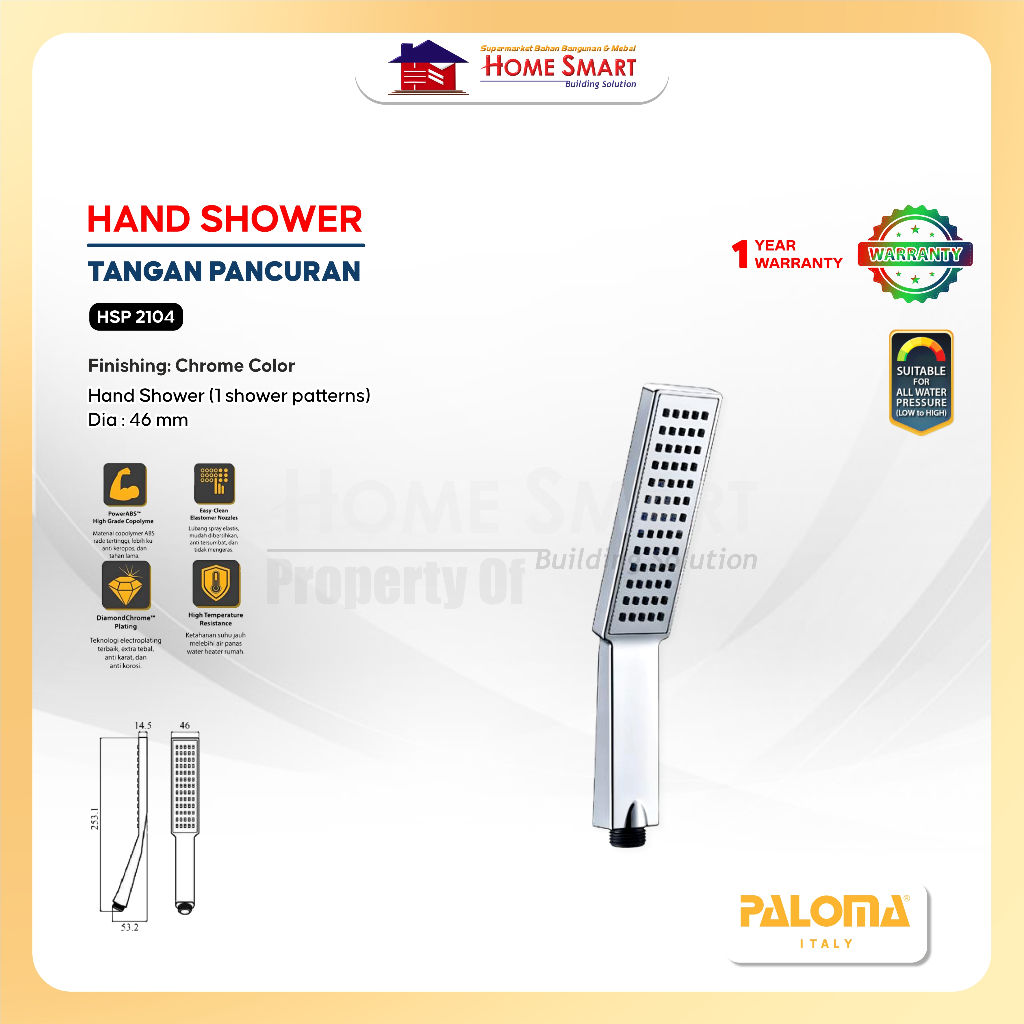 PALOMA HSP 2104 Handshower Tangan Genggam Gagang Kepala Shower Mandi Head Air Kotak