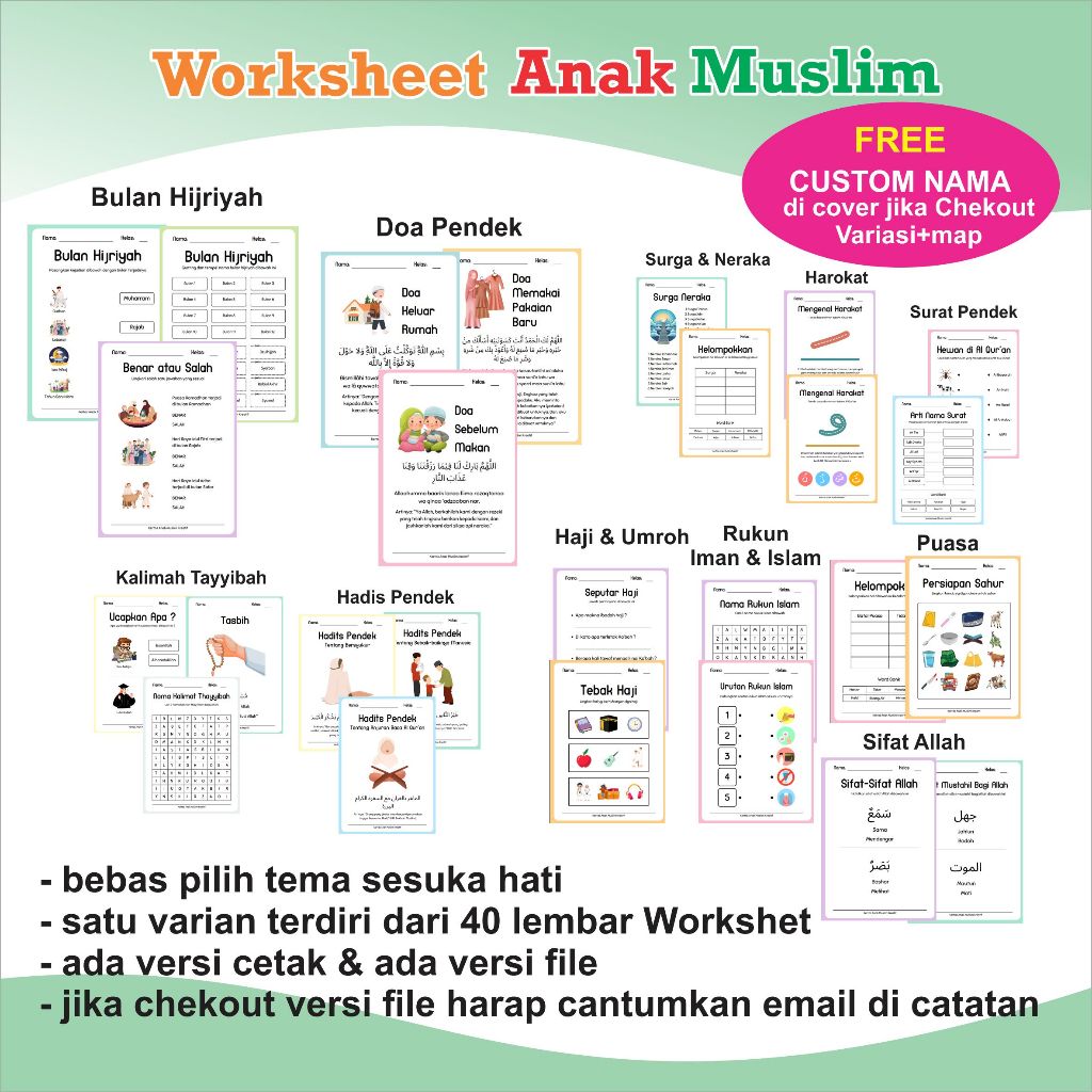 WORKSHEET ANAK MUSLIM / WORKSHEET ANAK ISLAMI