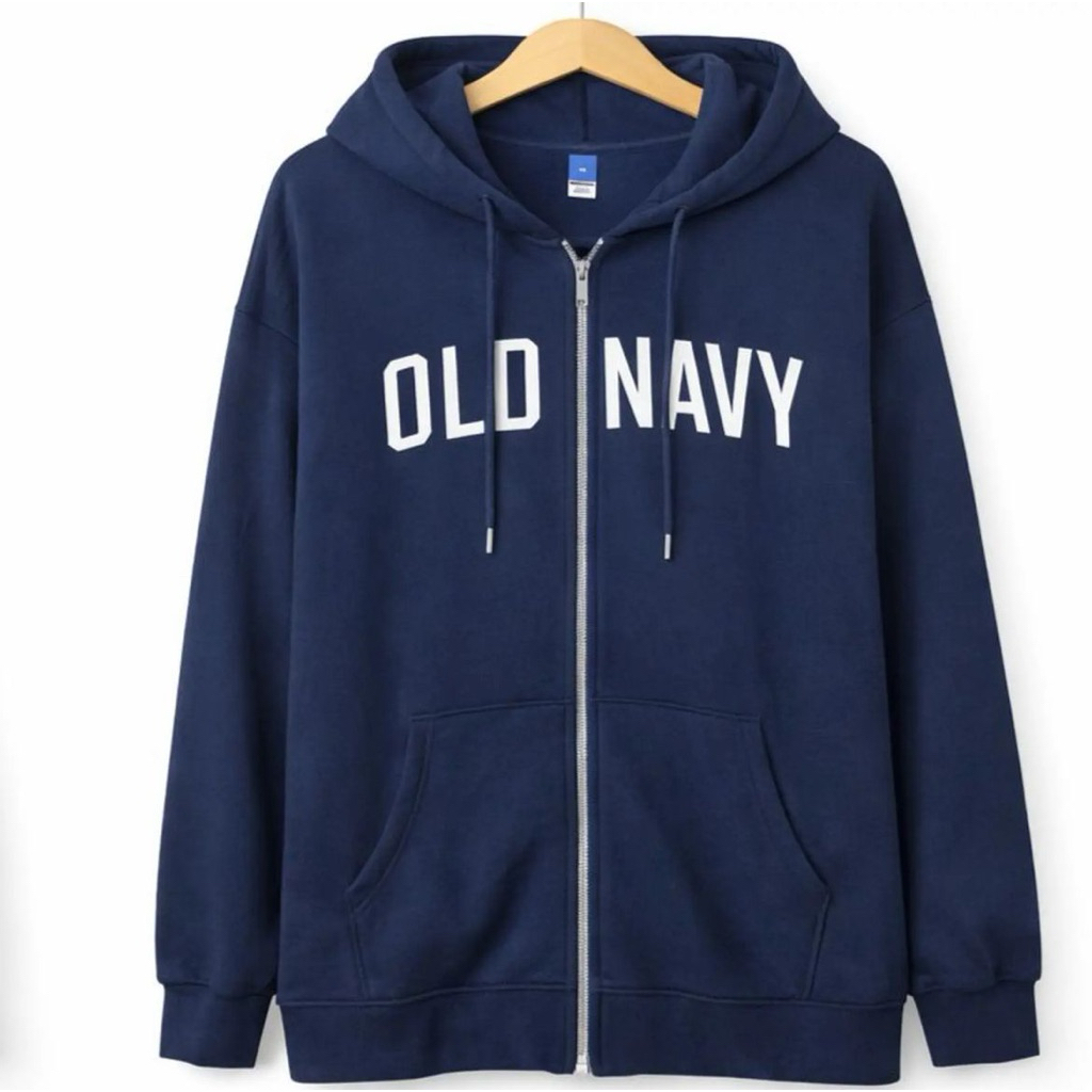 Old Navy Jaket Hoodie Zipper Pria Wanita Navy Biru Tua