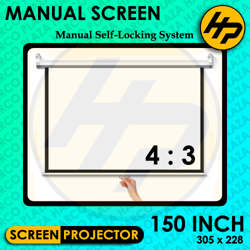 Screen Projector Manual 150" Rasio 4:3 Layar Proyektor Gantung Dinding 150 inch
