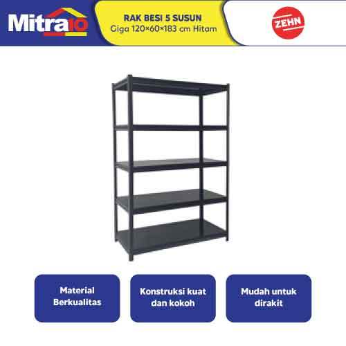 Rak Besi ZEHN Giga 120×60×183 cm, 5 Susun Warna Hitam- Proteksi Ganda Extra Bubble Wrap