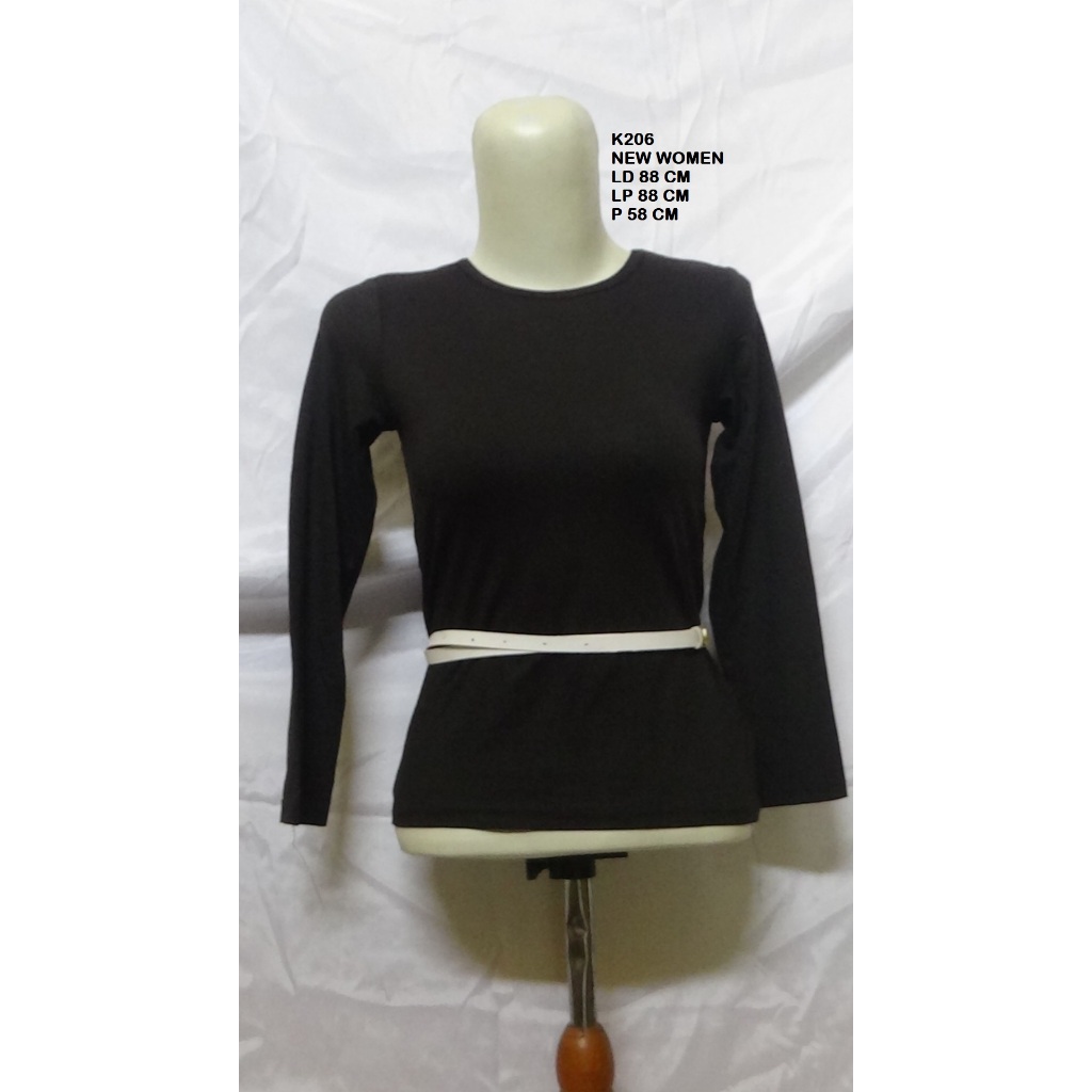 Kaos Polos Lengan Panjang Wanita K206 - Atasan Basic Knit Premium - Hitam