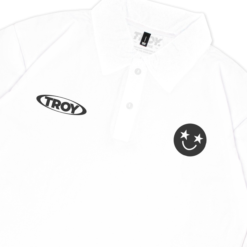 Troy Company Wangky Polo Shirt Full White Smilling - Kaos Polo Putih WKD 2989