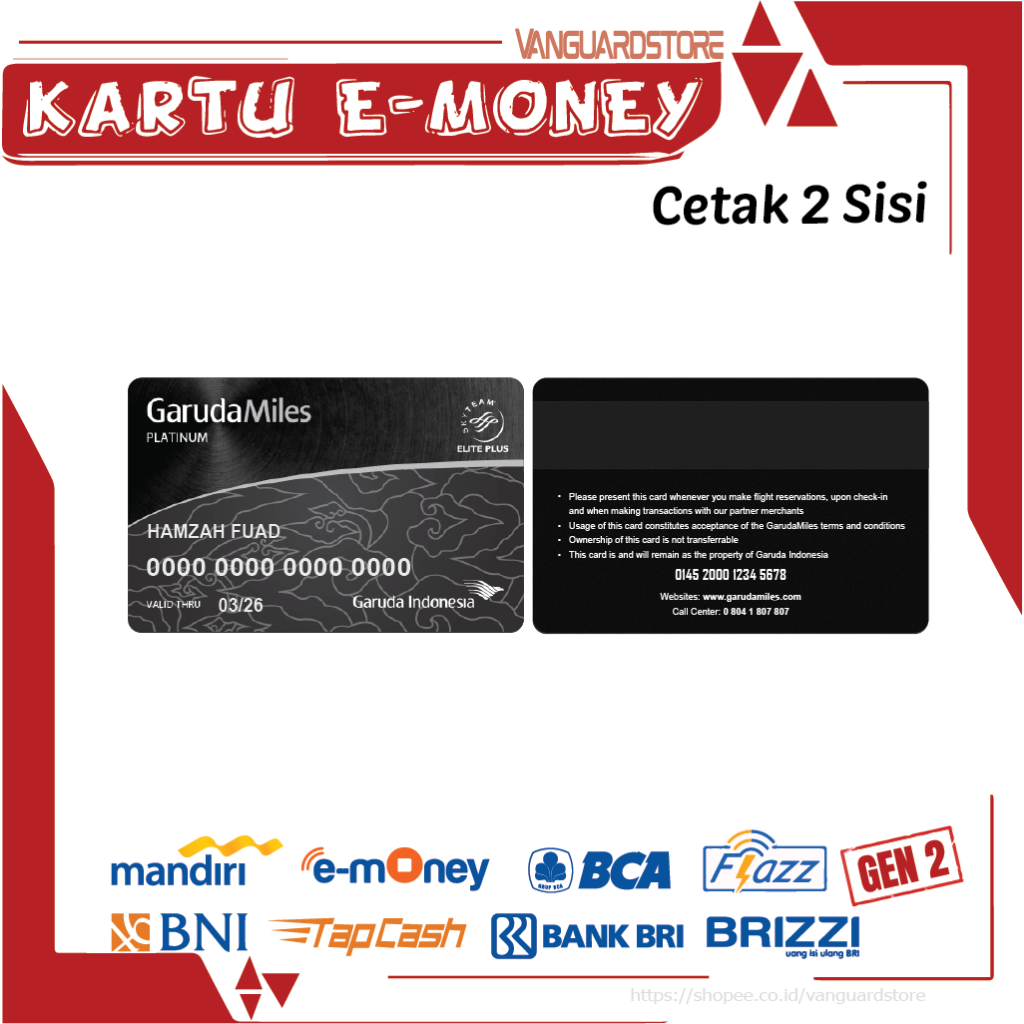 KARTU E MONEY DEBIT CREDIT CARD GARUDA BLACK EMONEY MANDIRI FLAZZ BCA BNI TAPCASH BRIZZI BRI - 2SISI