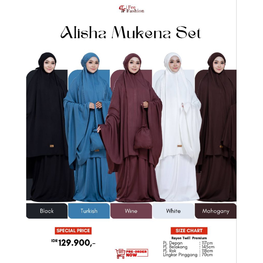 Alisha Mukena potongan dan terusan by Fee Fashion - Mukena Adem dan tebal - Bisa COD