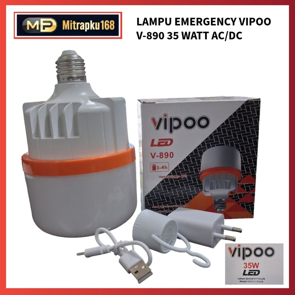 Lampu Emergency AC DC Vipoo V-890 35Watt Led Cahaya Putih
