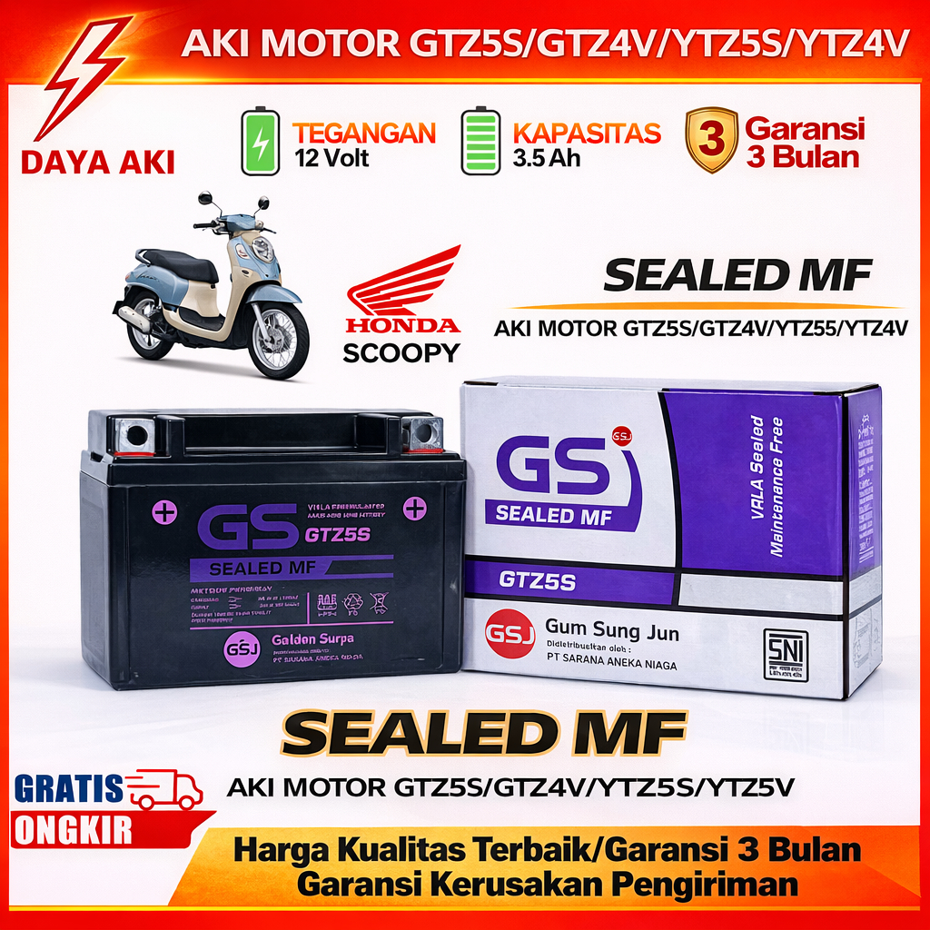 Aki Motor GTZ5S Honda Scoopy Aki Kering Accu Kering MF