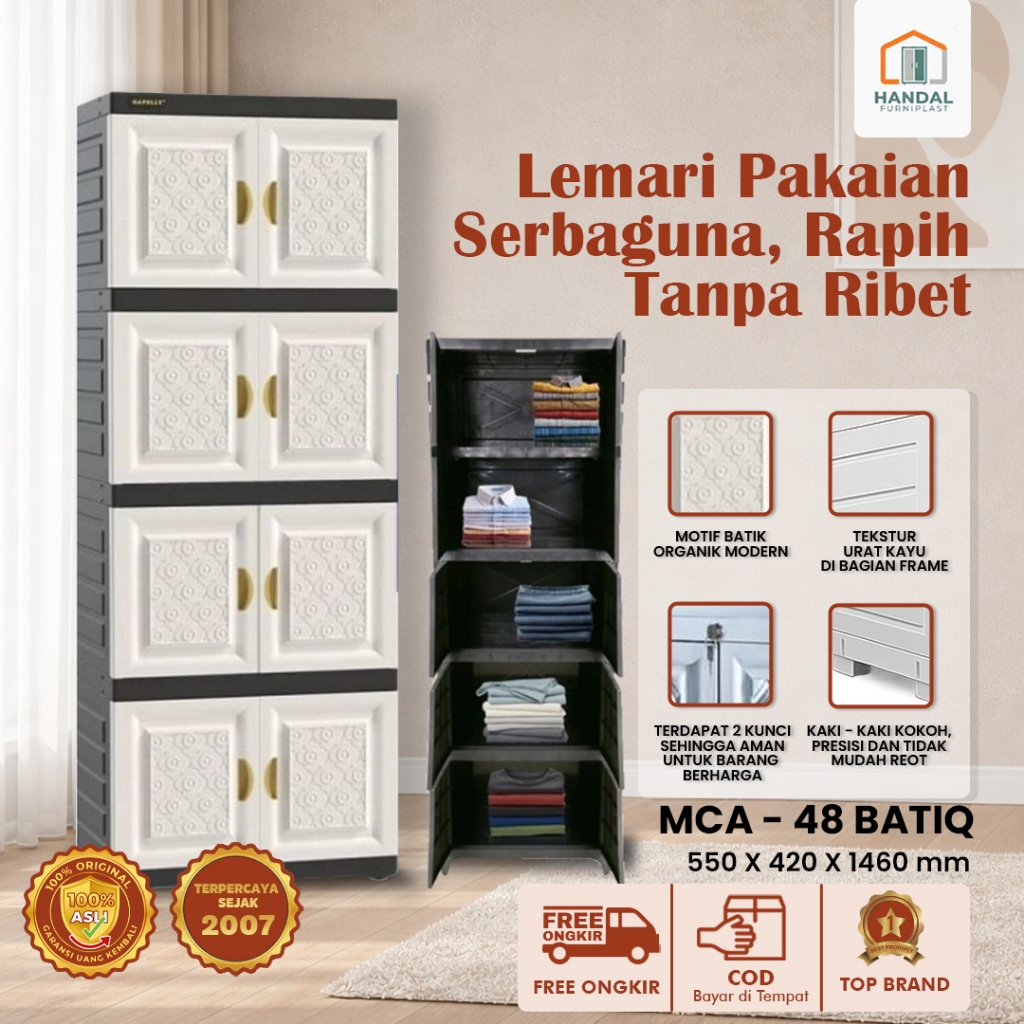 LEMARI PLASTIK PAKAIAN NAPOLLY MCAB 48 BATIQ SUSUN 4 EXCLUSIVE DESIGN 8 PINTU MULTI FUNGSI