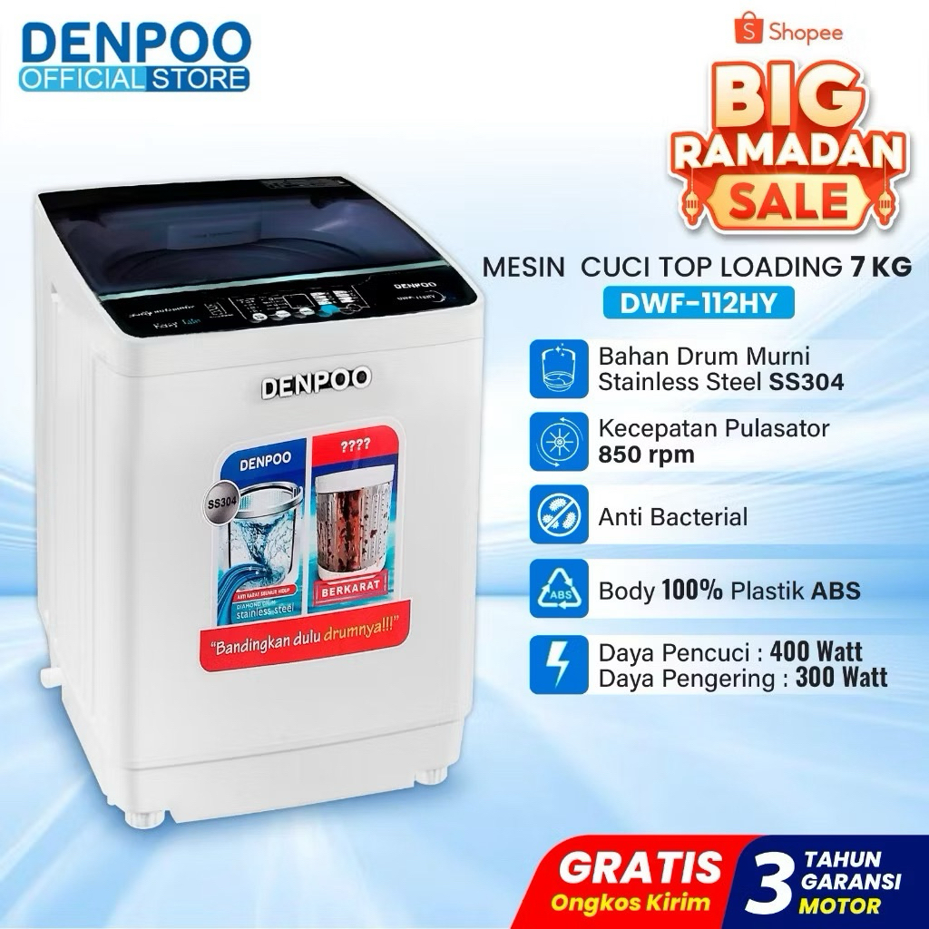 DENPOO Mesin Cuci 1 Tabung Automatic  DWF 112 HY