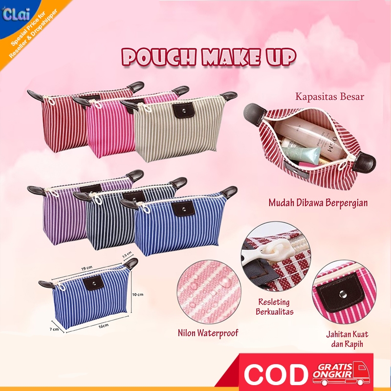 (clai)  Tas Pouch Make Up Organizer Aksesoris Traveling poch travel kosmetik dompet bedak warna moti