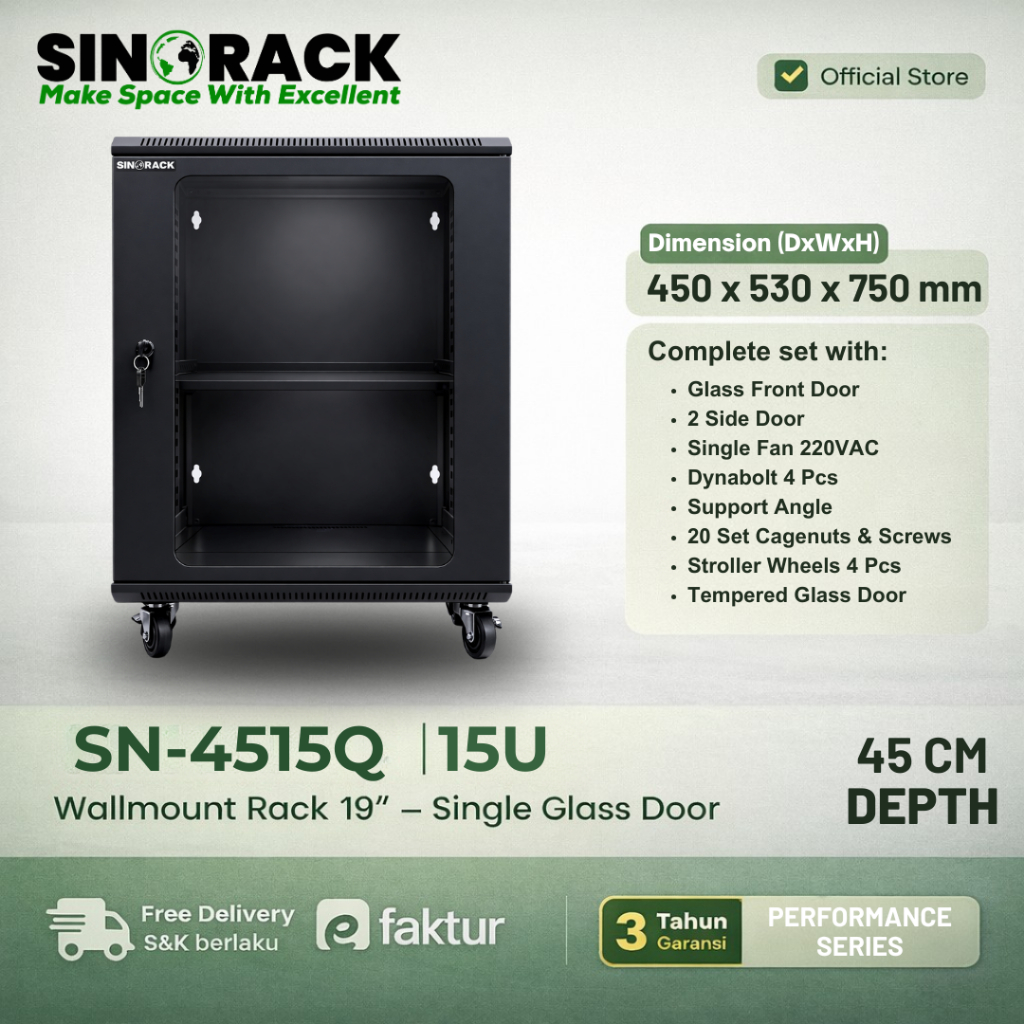 Sinorack Wall Mount Rack Server 15U Hitam Elegan