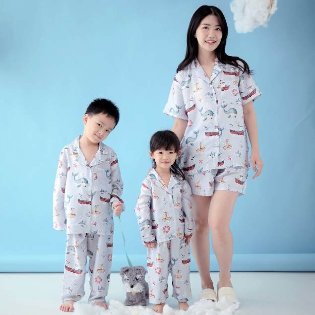 FELFE - Piyama Couple Mom and Kids / Piyama Ibu dan Anak / Set Baju Tidur Ibu dan Anak / Piyama Sutr