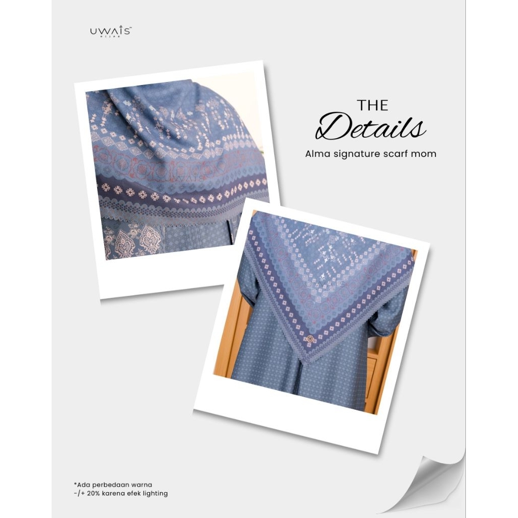 JILBAB SEGI EMPAT VOAL SQUARE JUMBO SYARI LASER CUT 140 X 140 ALMA SCARF SIGNATURE UWAIS HIJAB MOTIF