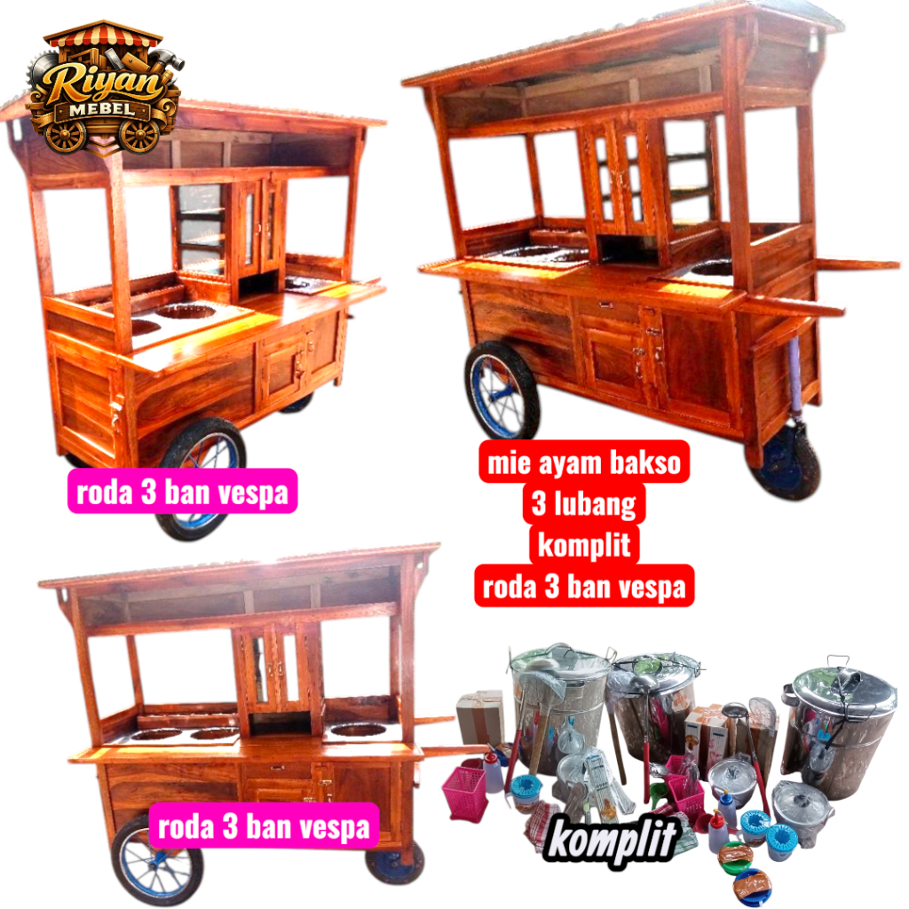GEROBAK MIE AYAM BAKSO RODA TIGA BAN VESPA FREE ONGKIR