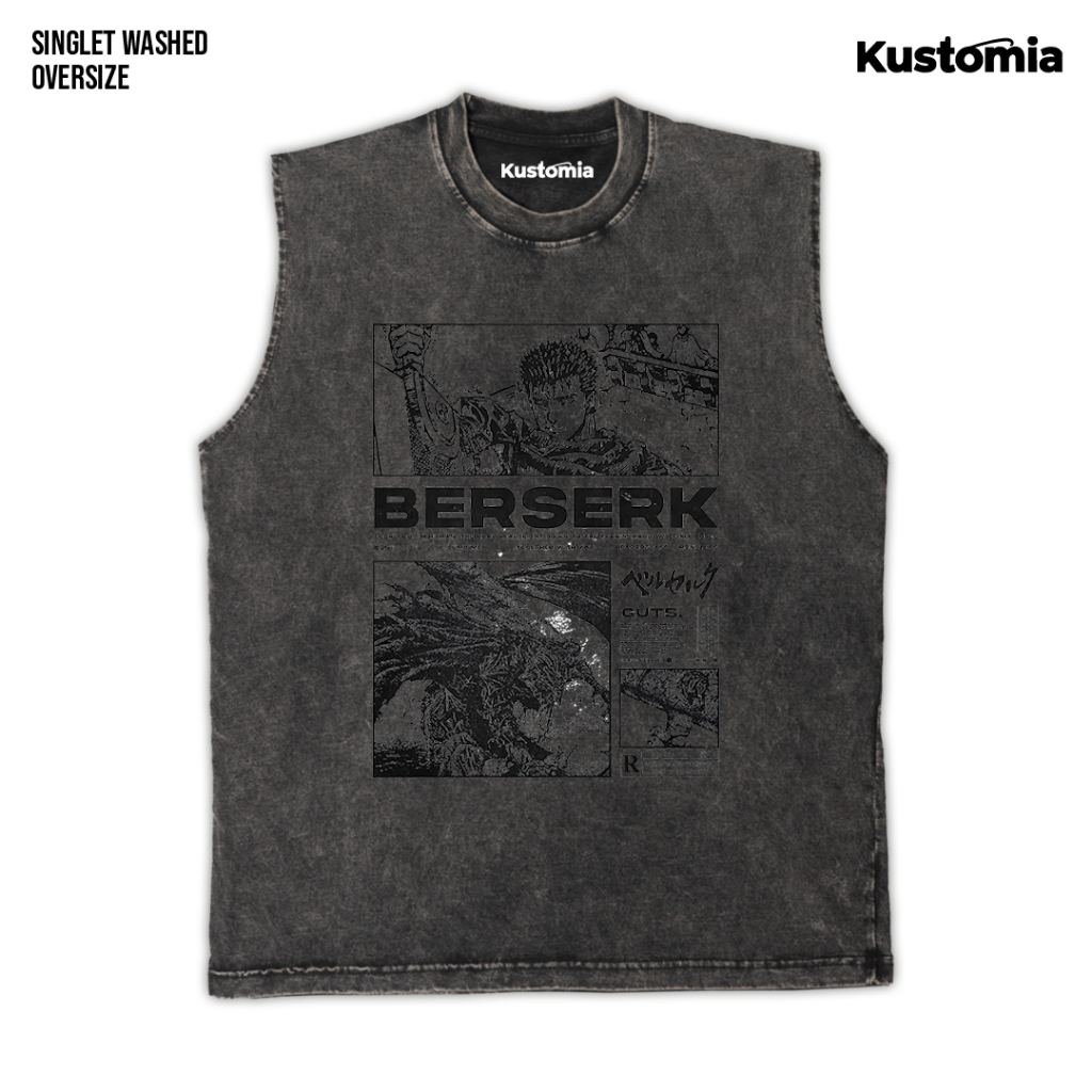 KUSTOMIA Singlet BERSERK Sleeveless Oversize Slimfit Washed Shirt | BERSERK-7