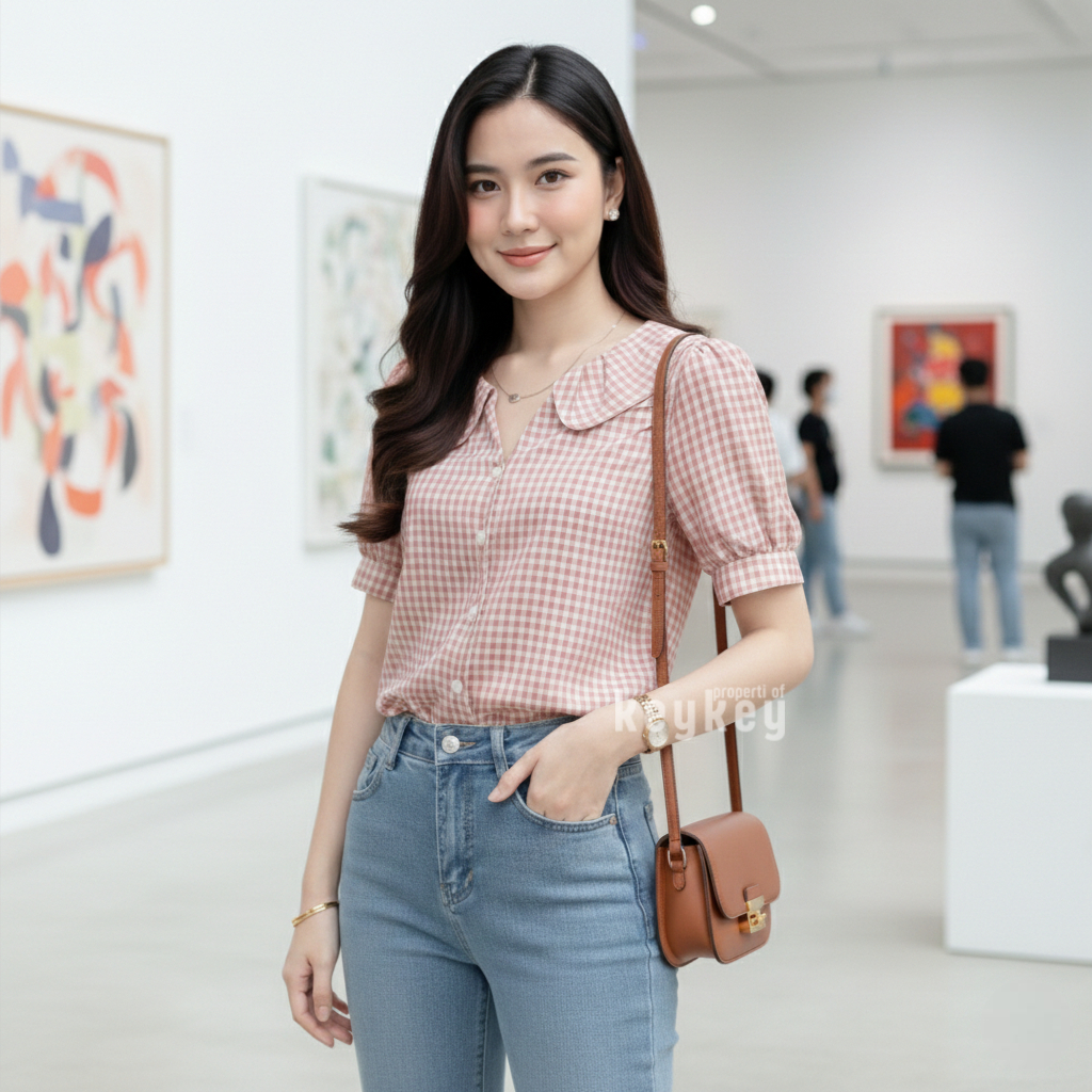 KeyF -  MORINE Square Top Size XL  / Blouse Wanita Full Kancing /  Blouse Kekinian Katun Square