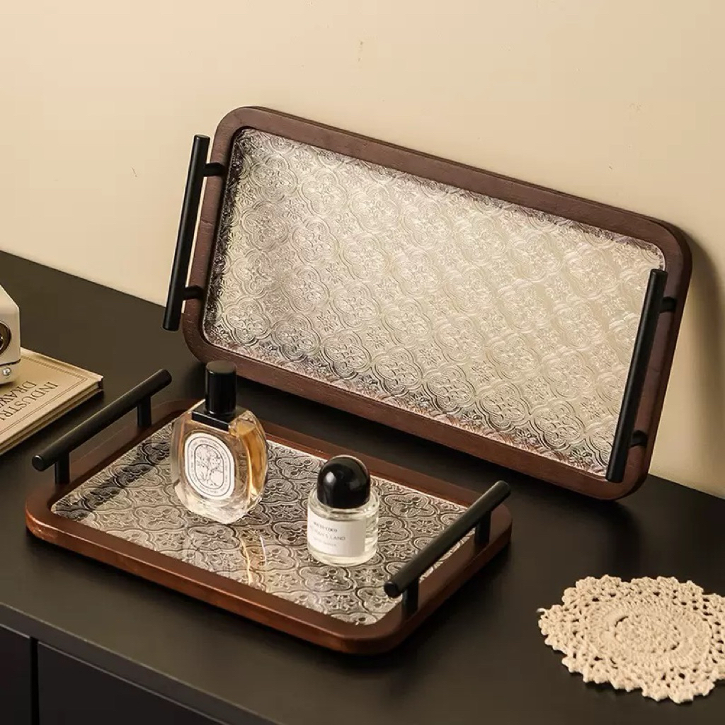 Tray Kayu Vintage Kombinasi Akrilik / Tray Dekorasi Coffee Table Modern