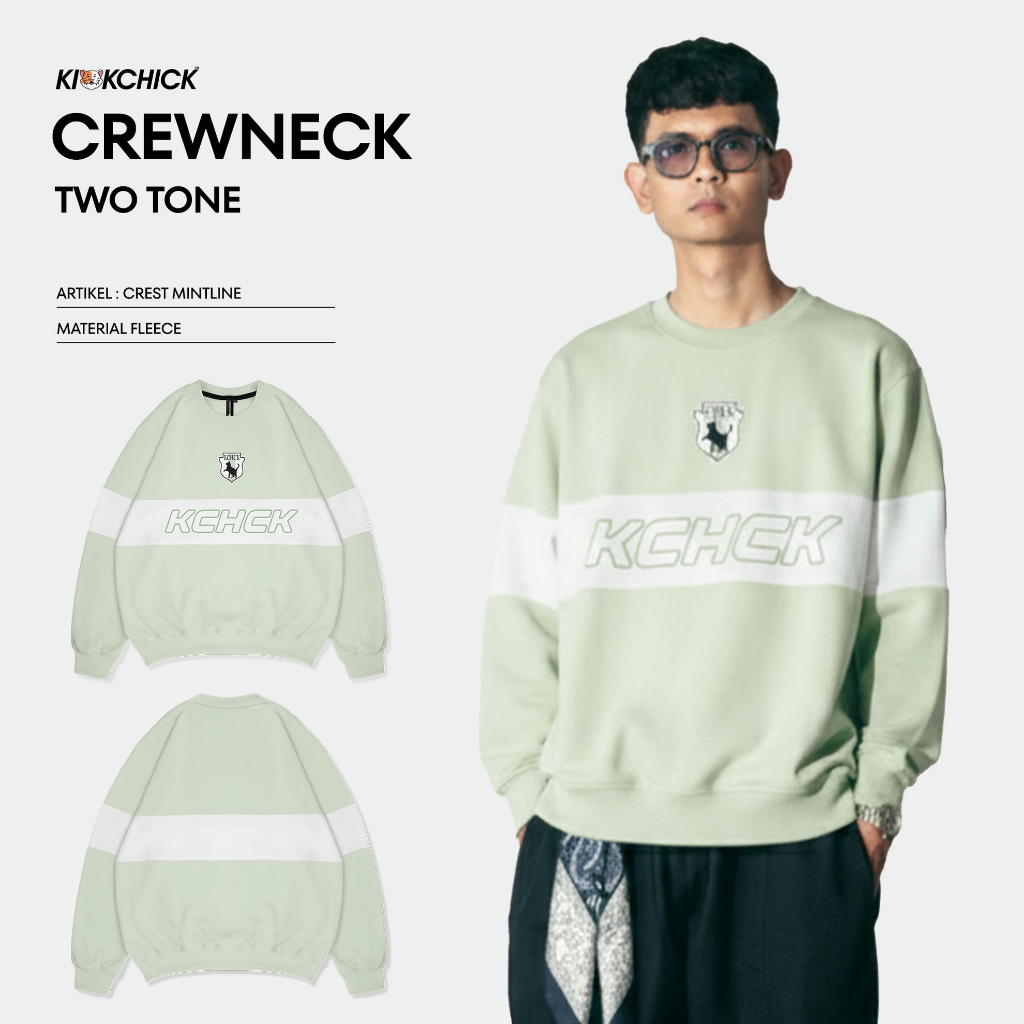 Kickchick Crewneck Two Tone Colour Crest Mintline Sage | Sweater Unisex | Outerwear Lengan Panjang |