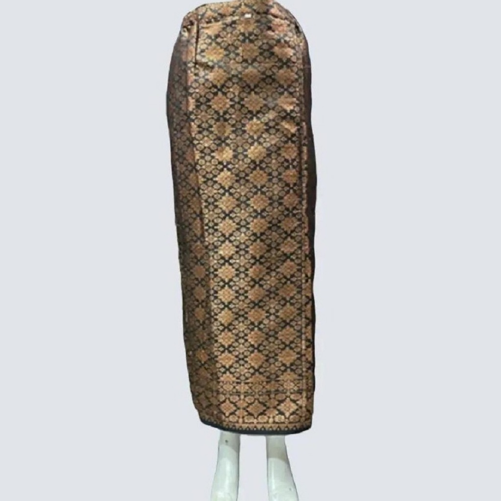 Rok Wanita Model Span/Plisket Instan Langsung Pakai Bahan Tenun Songket Warna Hitam Tembaga