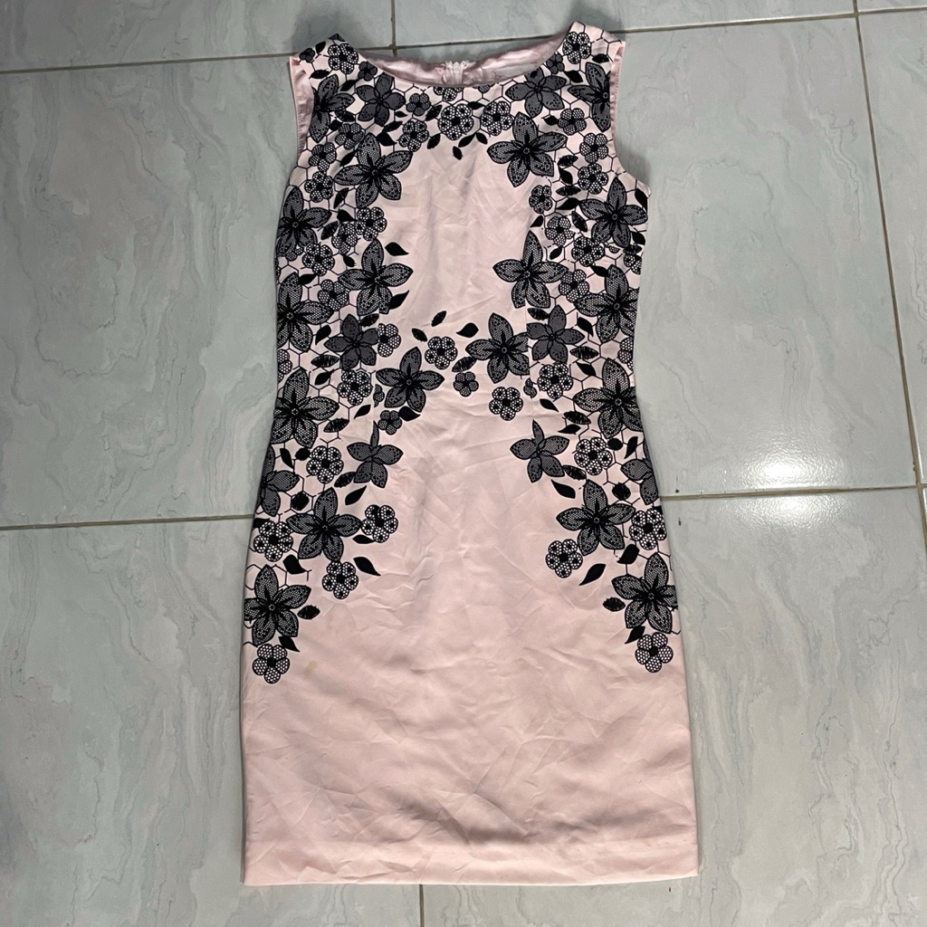 Premium Pink Mini Dress Bodycon Gaya Cina Bunga Bunga Import