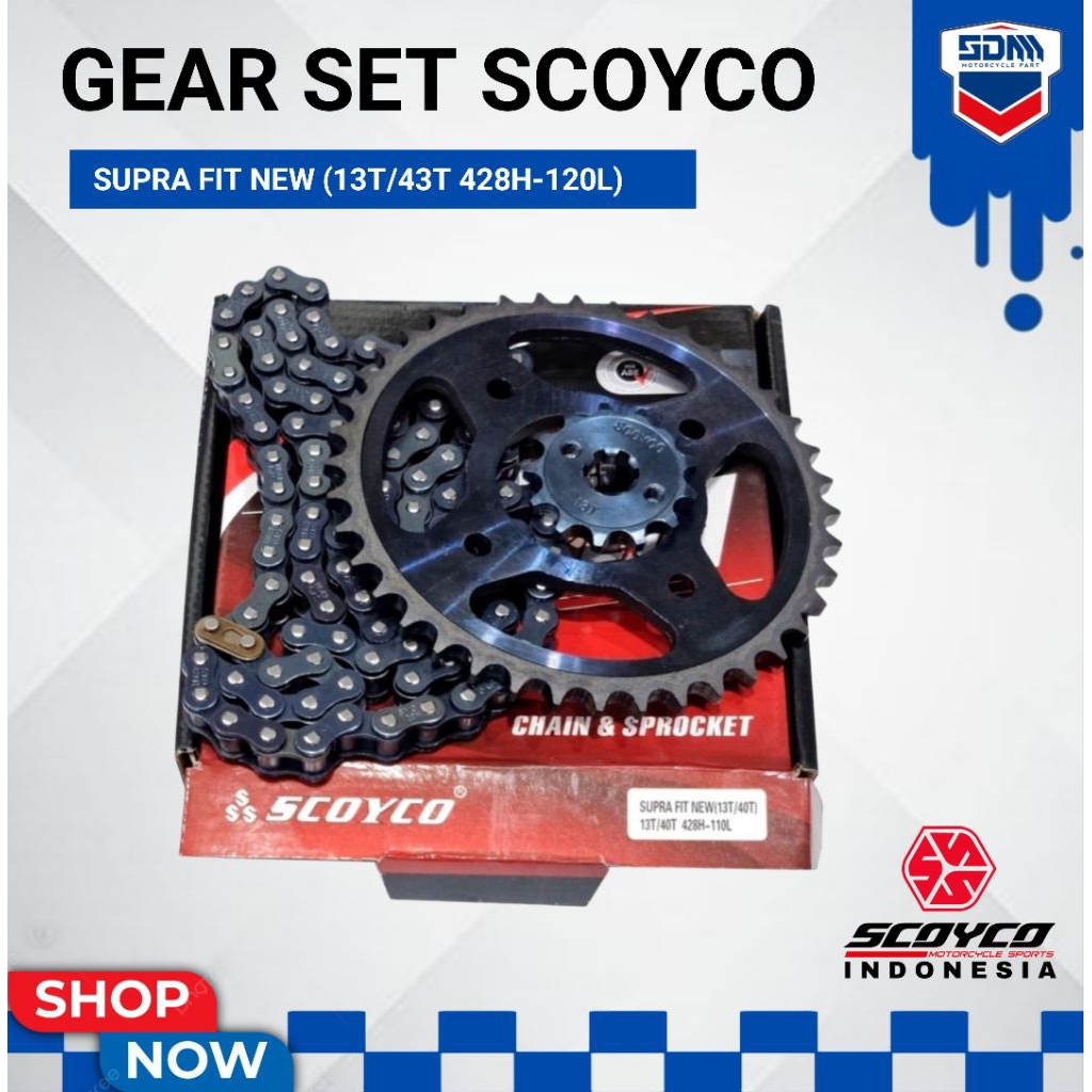 GEAR SET GIR SET CHAIN KIT SCOYCO SUPRA FIT NEW REVO KHARISMA SUPRA FIT125  13T/43T 428H-120L