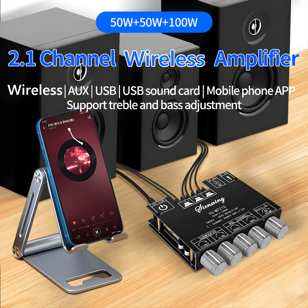 (NEW) ZK Ampli Mini Bluetooth Audio Receiver 5.0 Amplifier Full Bass 2.1 50Wx2+100W ZK-TB21