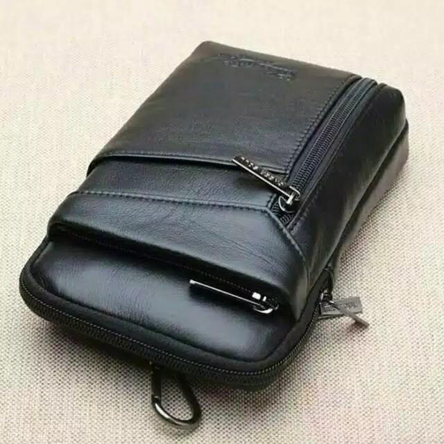 terlaris tas selempang kulit mini pria hp cheer soul pinggang Hitam 2396 - hitam