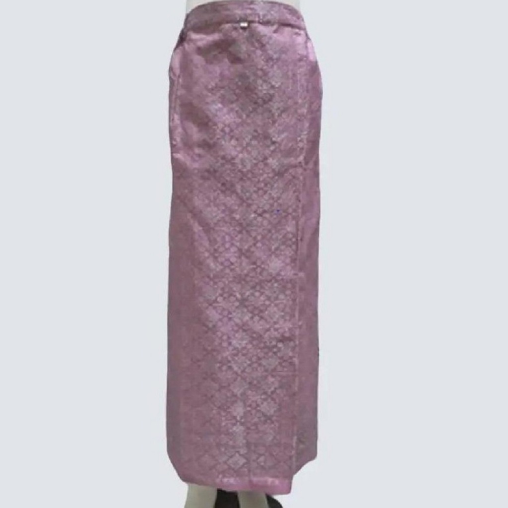 Rok Wanita Model Span/Plisket Instan Langsung Pakai Bahan Tenun Songket Warna Pink Silver