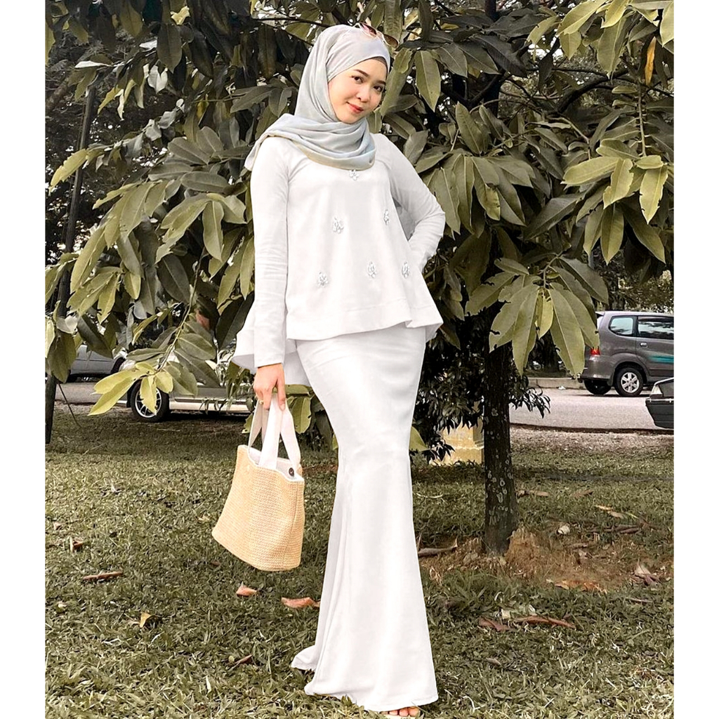 [READY STOCK] AZALEA PUTIH TULANG BROKEN WHITE Dress Baju Kurung Melayu Modern Payet Mewah Wanita El