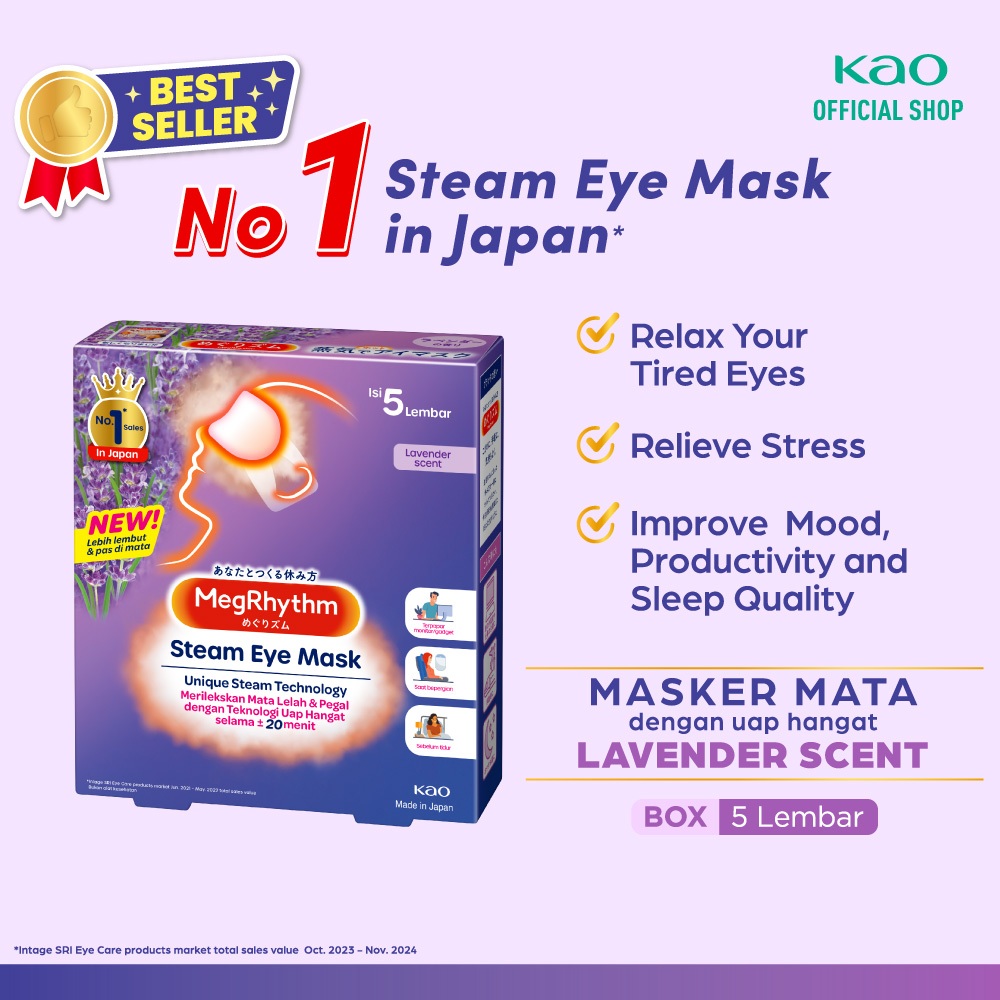 Megrhythm Masker Mata Steam Eye Mask Lavender Scent 5 pcs - Relaksasi Untuk Mata Lelah