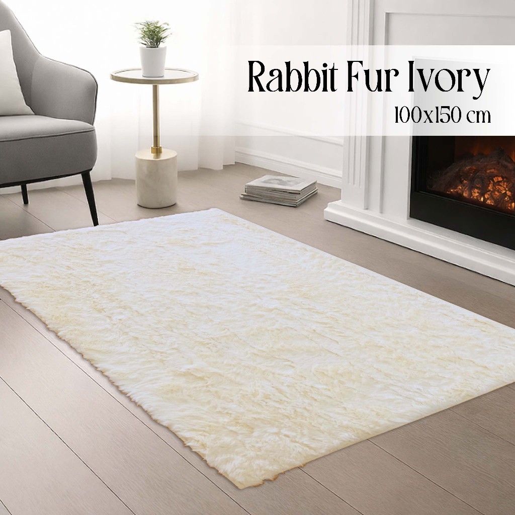 KARPET BULU PREMIUM KARPET BUSA 100x150 BULU HALUS - RABBIT FUR IVORY