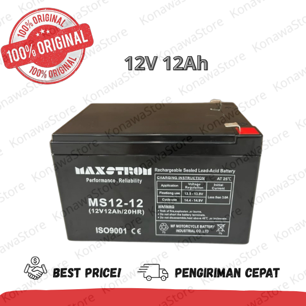 Aki Maxstrom 12V 12Ah Aki Kering VRLA Sepeda Listrik UPS Mainan Anak