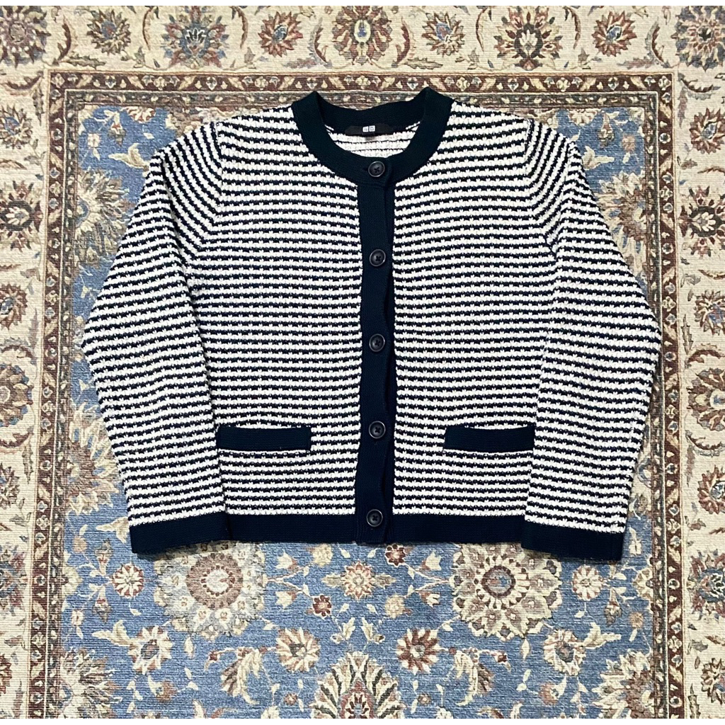[ Preloved ] UNIQLO - Short Knitted Jacket Tweed Cardigan Black Size S