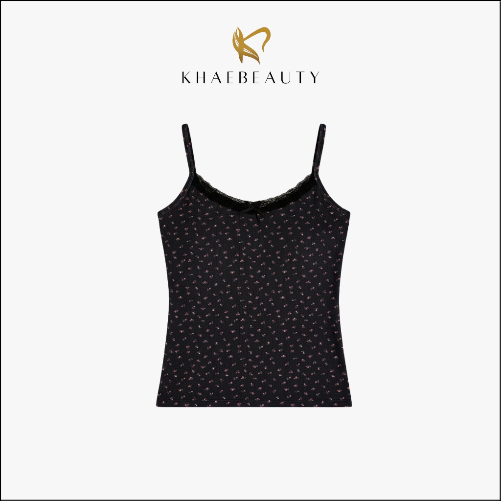 KHAEBEAUTY Tanktop Bra Wanita Motif Bunga Renda Atasan Tali Singlet Floral Lace Pita Lucu BR252
