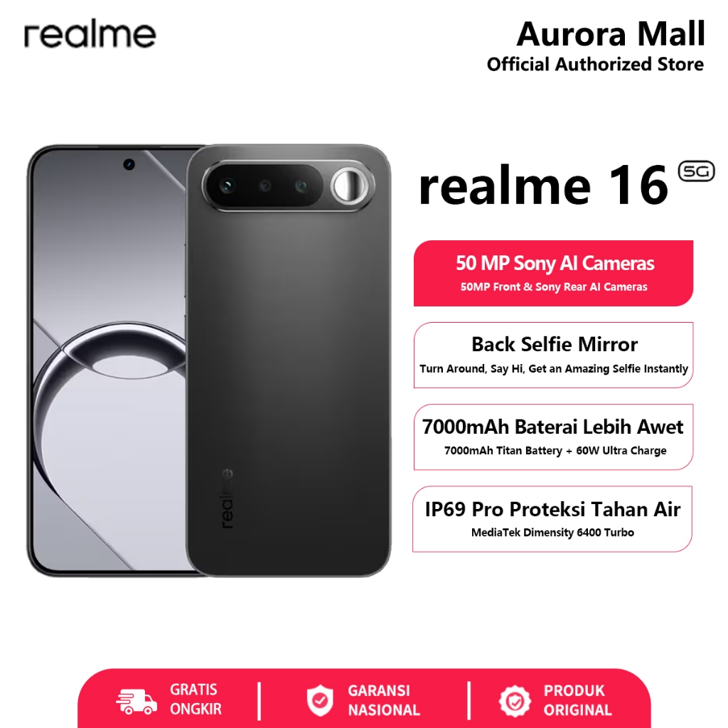 realme 16 5G 8/256GB (8GB+10GB Extended RAM) 50MP Sony Camera Official Store HP Android Terbaru 2026