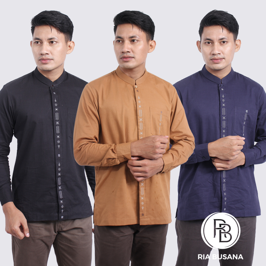Ria Busana - Bastoh - Koko Dewasa Pria Lengan Panjang Katun Bordir Art. KASHIF-PJG.TRANIAN-PJG